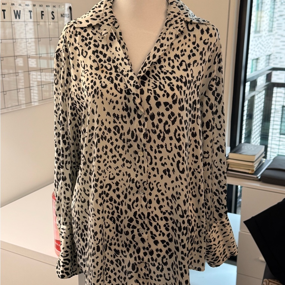 Zara Black and Cream Leopard Print Blouse